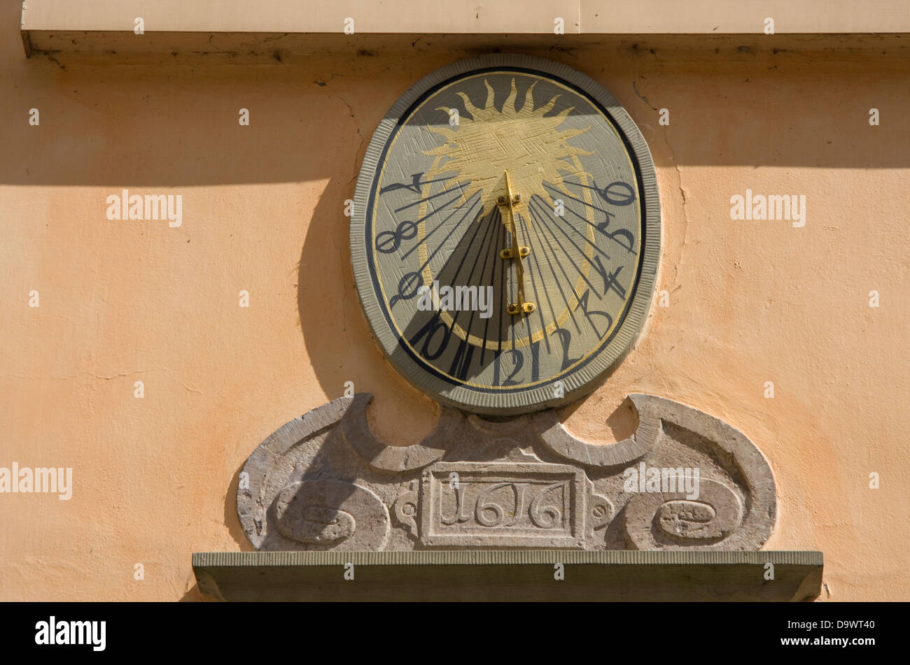 Europe, Germany, Schleswig Holstein, Eutin, Eutiner castle courtyard facade with sundial Stock Photo