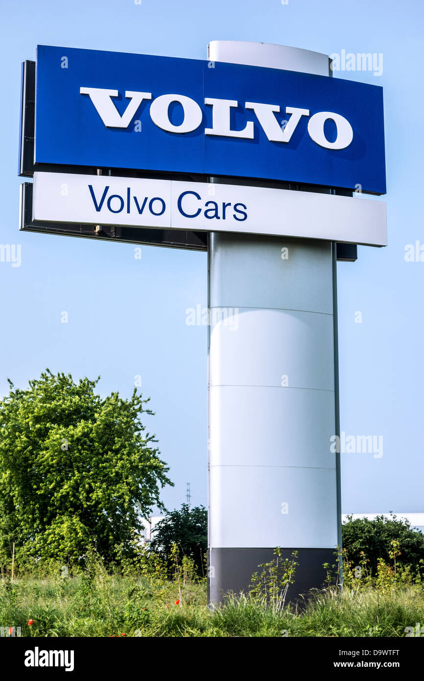 Signboard of the automobile manufacturer Volvo Cars assembly plant at the Ghent seaport, Belgium Stock Photo