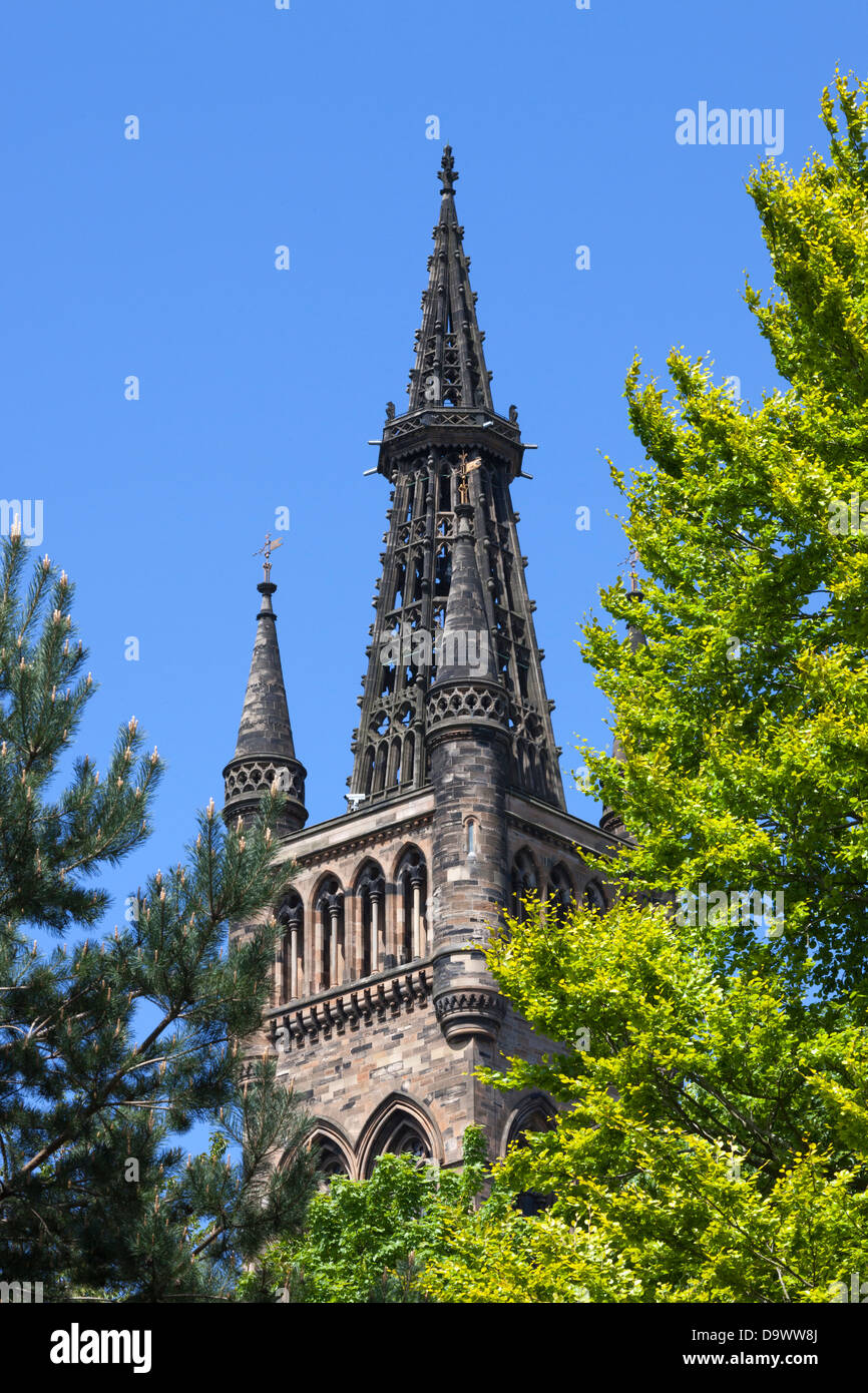 Gothic spire of Glasgow University, visible as a landmark across Glasgow City, Scotland, UK Stock Photo