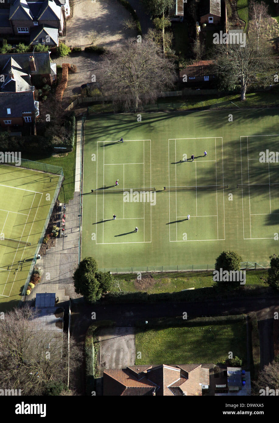 aerial view of Beverley & East Riding tennis club courts with people playing Stock Photo