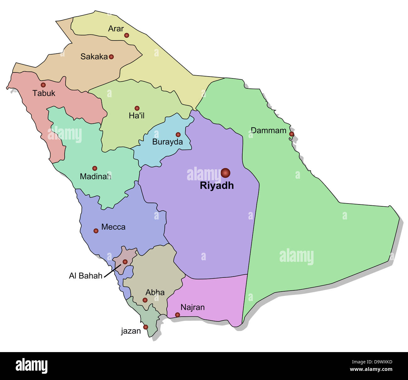 Map of Saudi Arabia Stock Photo