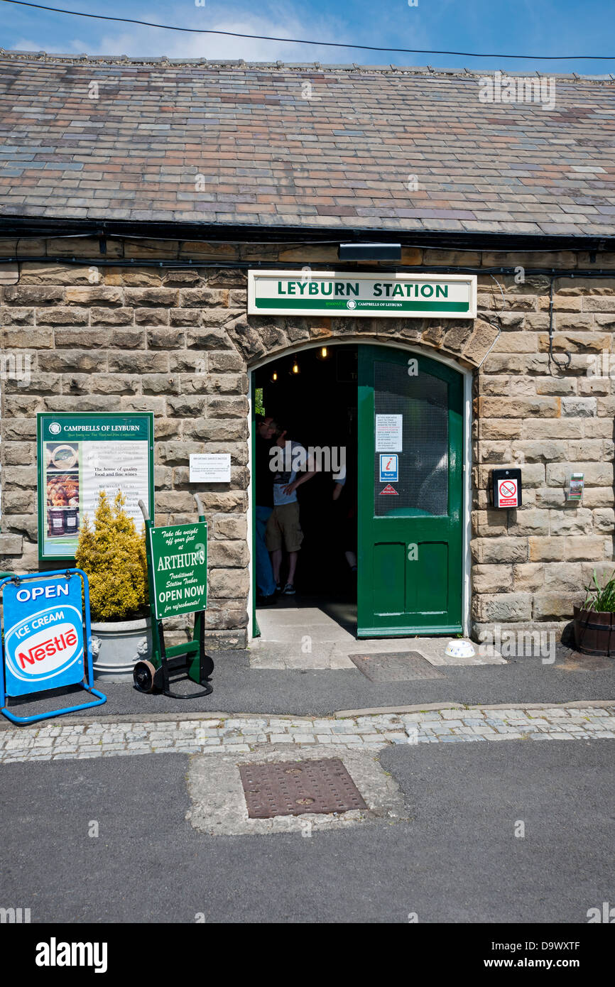 Entrance to the railway train station Leyburn village Wensleydale North Yorkshire Dales England UK United Kingdom GB Great Britain Stock Photo