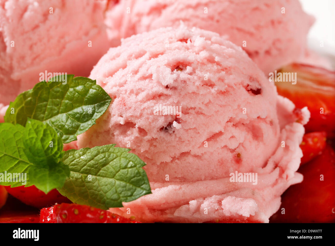 Scoops of strawberry sherbet - detail Stock Photo