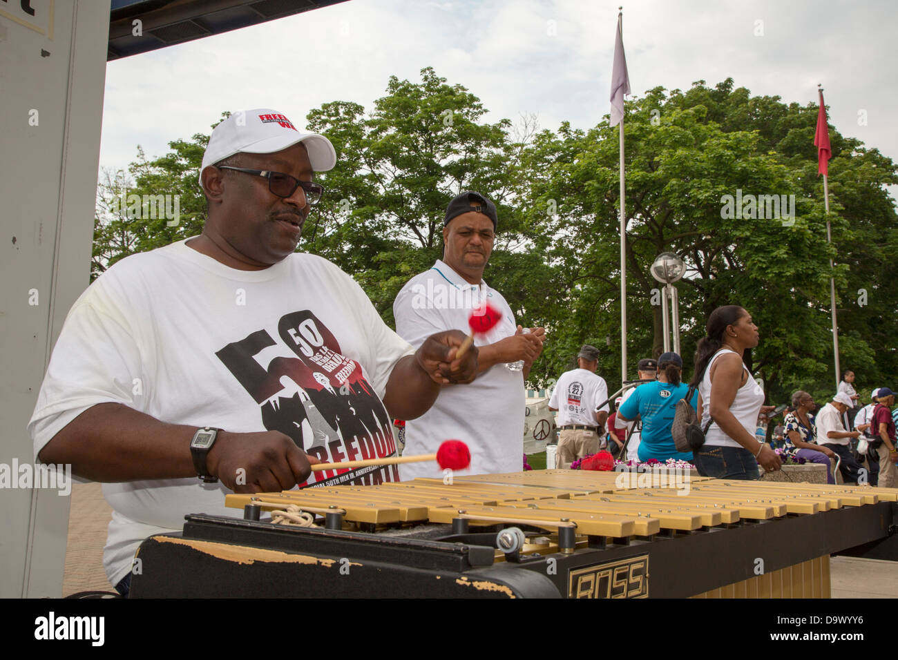 Detroit, Michigan - John Davis plays the vibraphone at Hart Plaza in downtown Detroit. Stock Photo