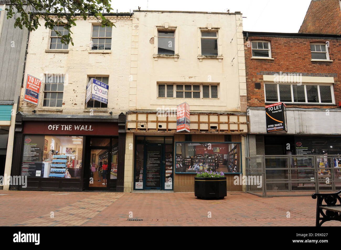 A row of empty shops in High Street, Rugby, Warwickshire, UK. Stock Photo