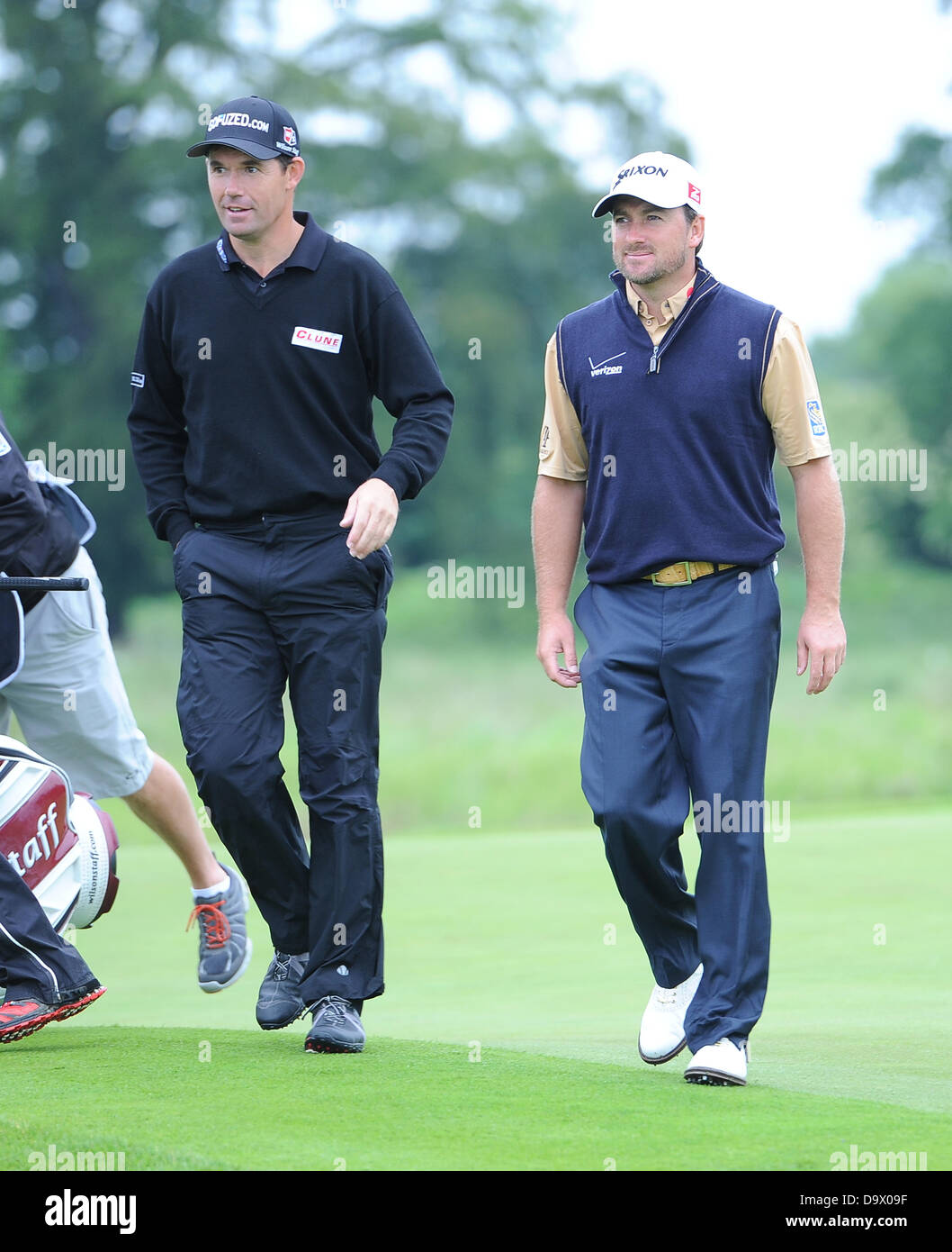 Maynooth, Ireland. 27th June 2013. Padraig Harrington and Graeme McDowell  walk to the second tee during the first round of the Irish Open from Carton  House Golf Club Credit: Action Plus Sports