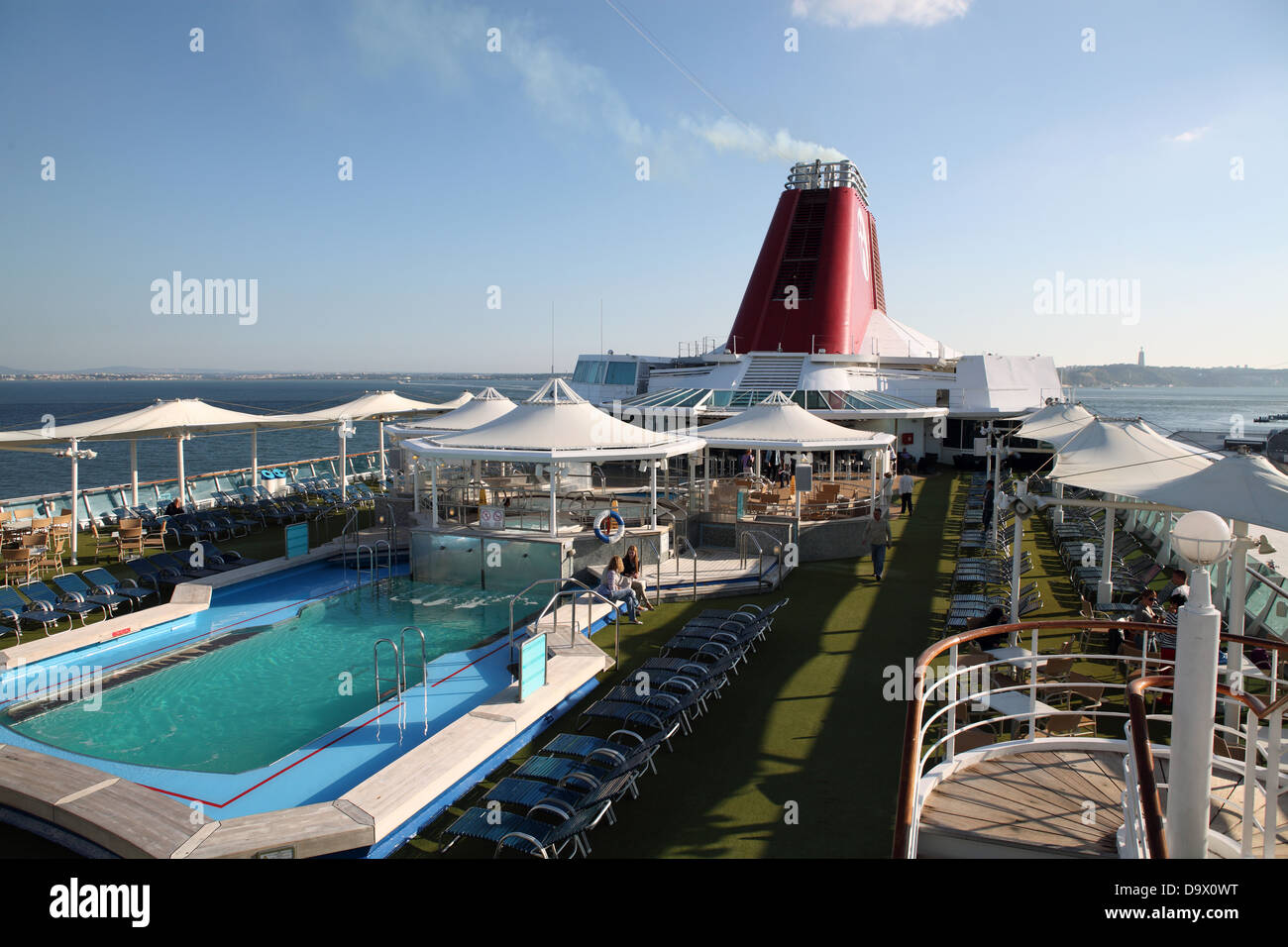 Upper main deck Cruise ship swimming pool Stock Photo