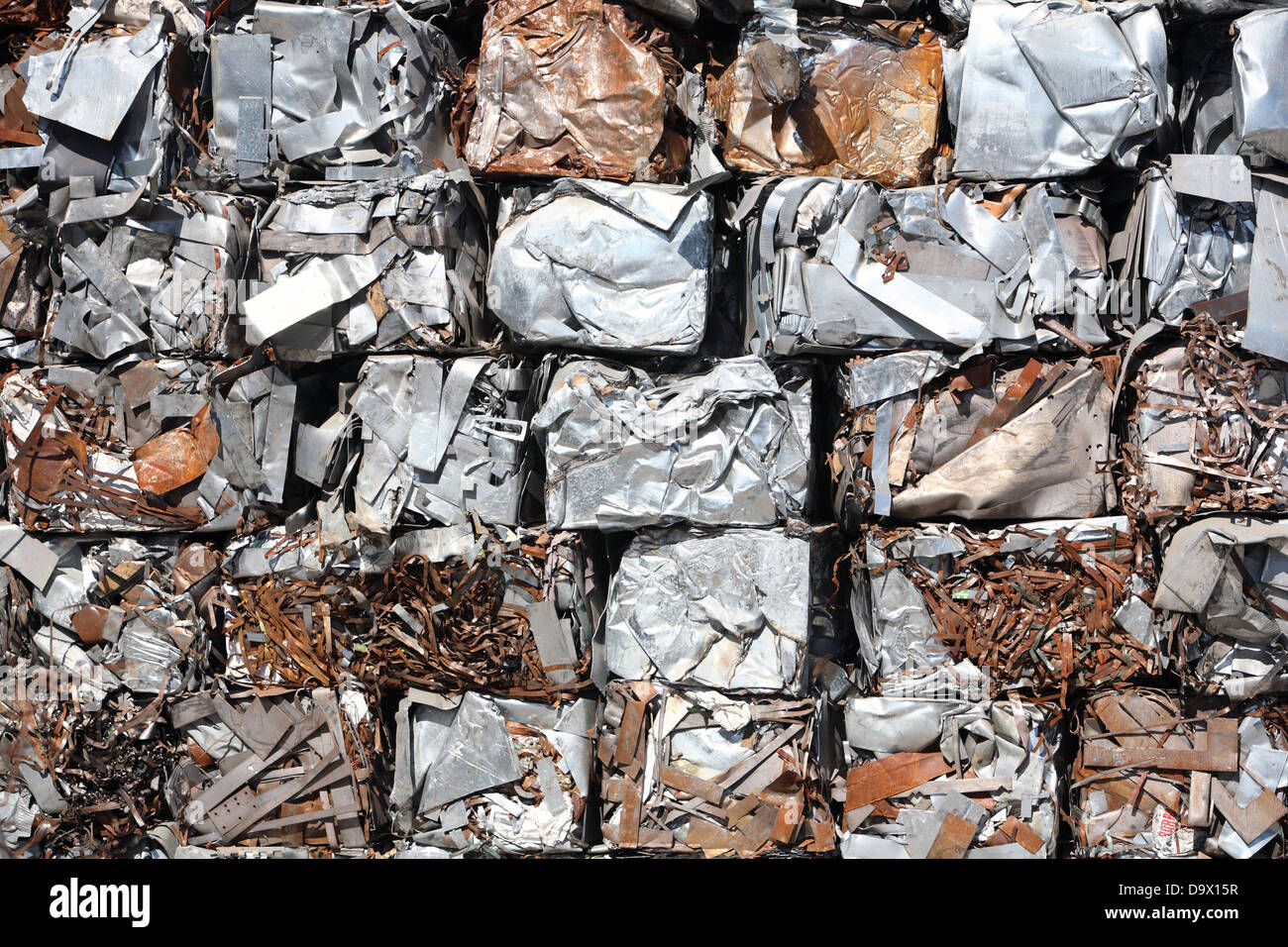 Recycling Junkyard Metal Pile Cube Stock Photo