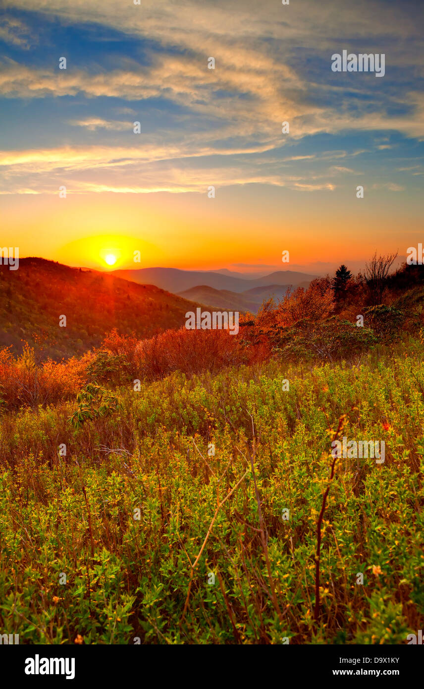 sunrise in the great smoky mountains of north carolina Stock Photo