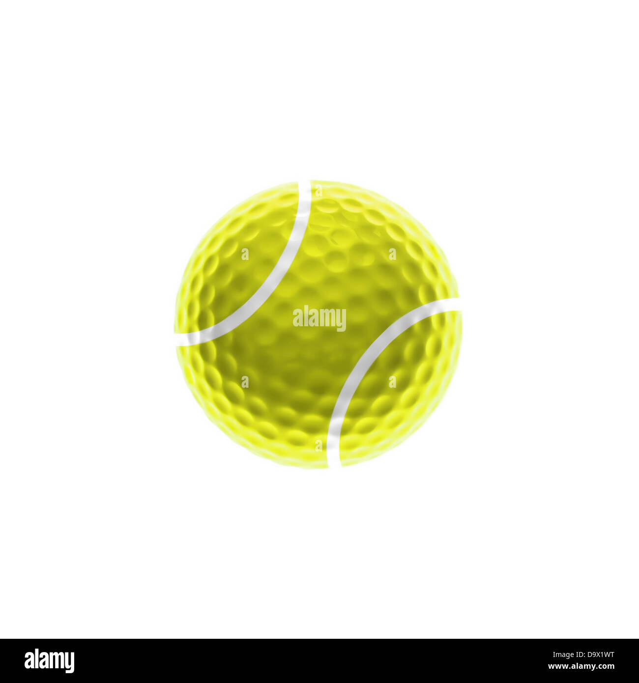 Closeup of a golf-ball designed as a tennis-ball isolated over white Stock Photo