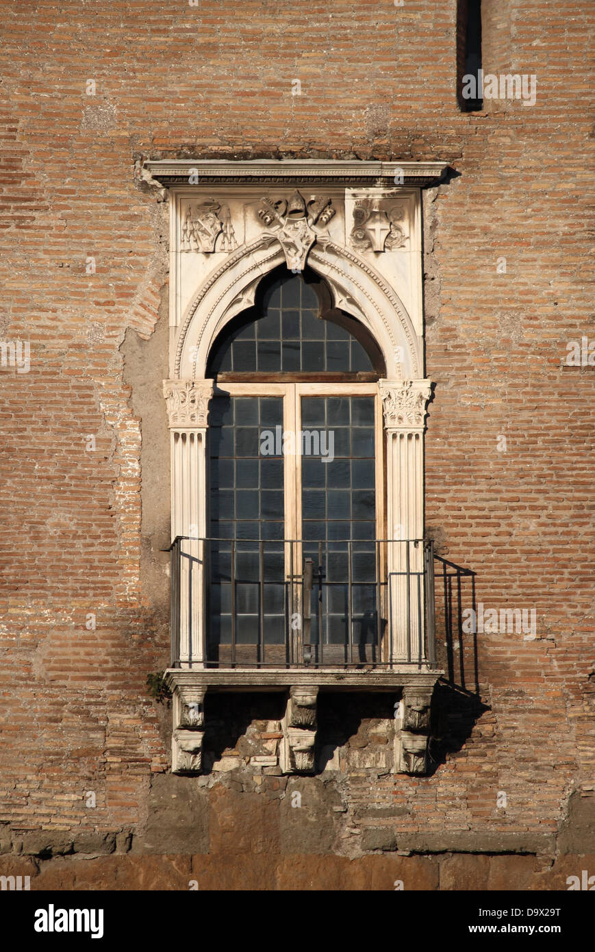 Typical renaissance window with balcony in Rome, Italy Stock Photo