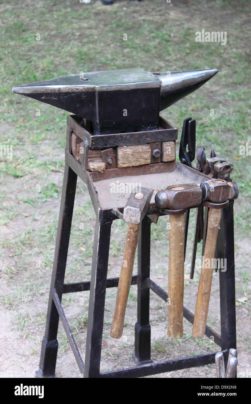 Anvil and sledgehammers, the tools of a forger Stock Photo