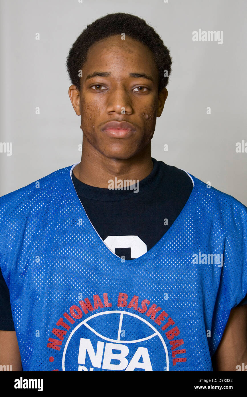 Demar Derozan (Compton, CA / Compton) The National Basketball Players Association held a camp for the Top 100 high school basketball prospects at the John Paul Jones Arena at the University of Virginia in Charlottesville, VA from June 20, 2007 through June 23, 2007. Stock Photo