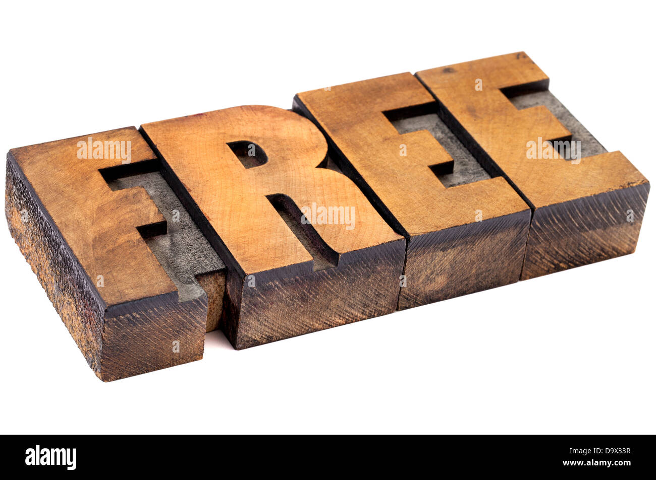 free isolated diagonal word in vintage letterpress wood type Stock