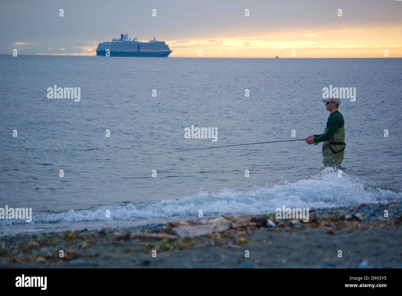 Fishing for Pink Salmon, also known as Humpies on Whidbey Island,Washington, Admiralty Inlet