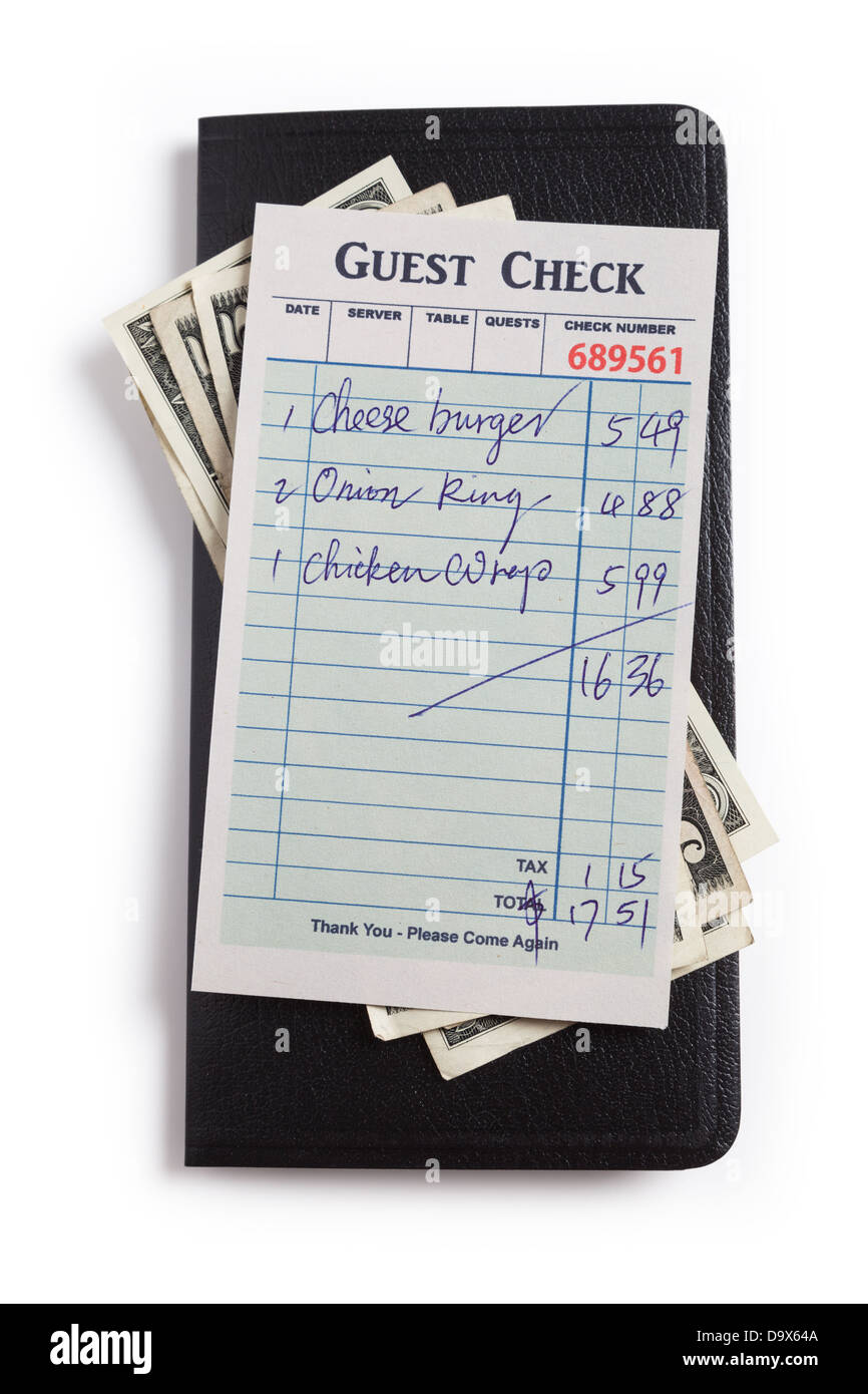 Guest Check and dollar, concept of restaurant expense Stock Photo Alamy