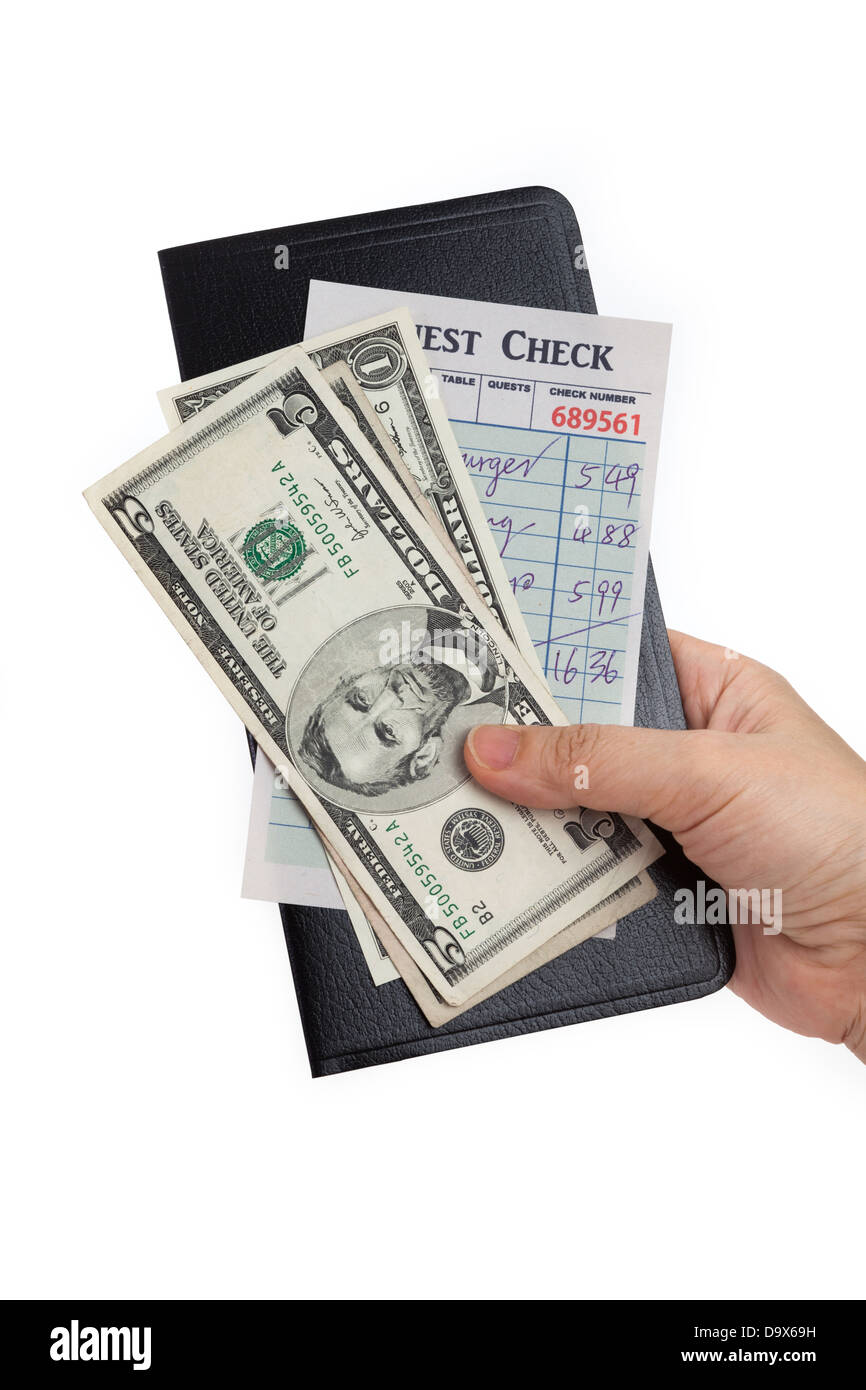 Guest Check and dollar, concept of restaurant expense. Stock Photo