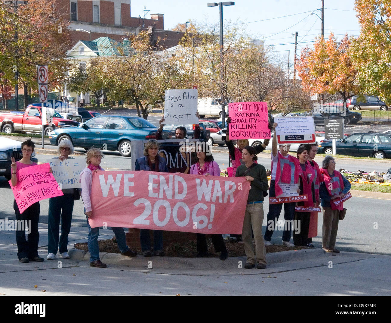 Members of Code Pink protest outside a campaign event by Senator George Allen, in Charlottesville, VA, October 31, 2006. Stock Photo