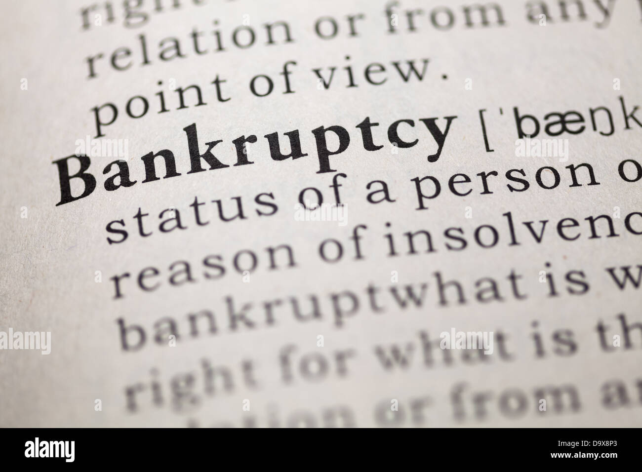 Dictionary definition of the word Bankruptcy. Stock Photo