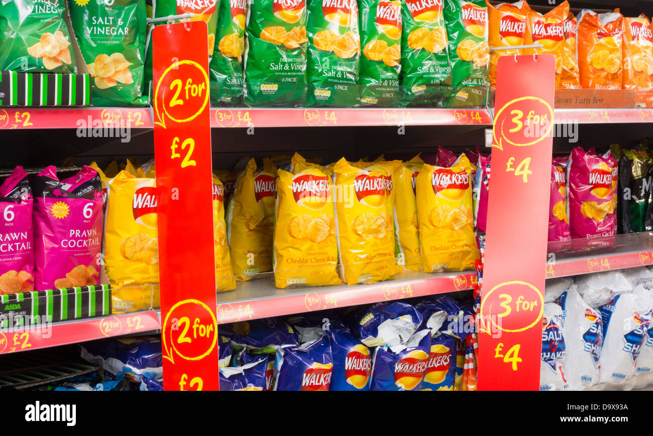 Crisps in Asda supermarket store, England, UK Stock Photo