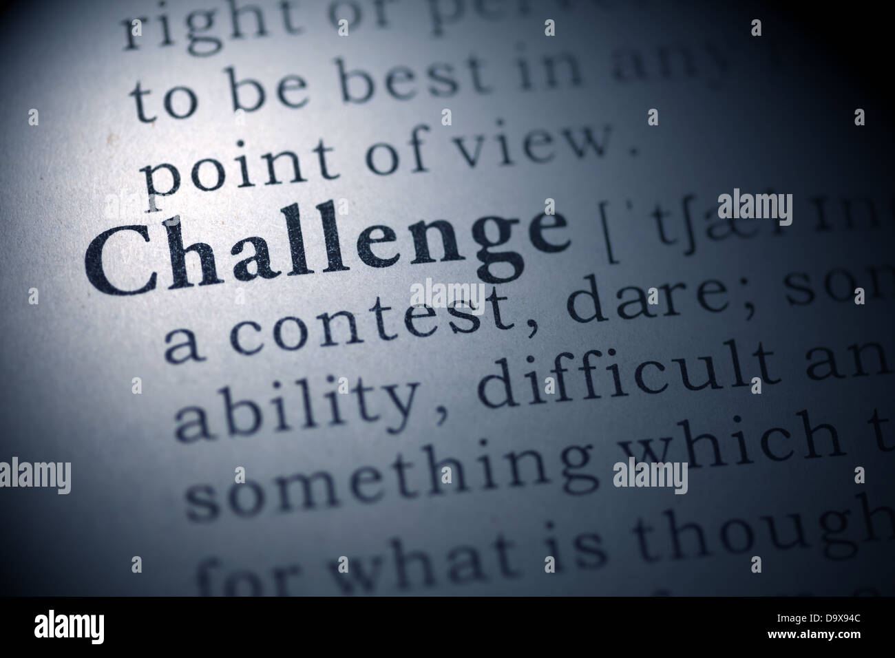 Dictionary Definition Of The Word Challenge Stock Photo Alamy