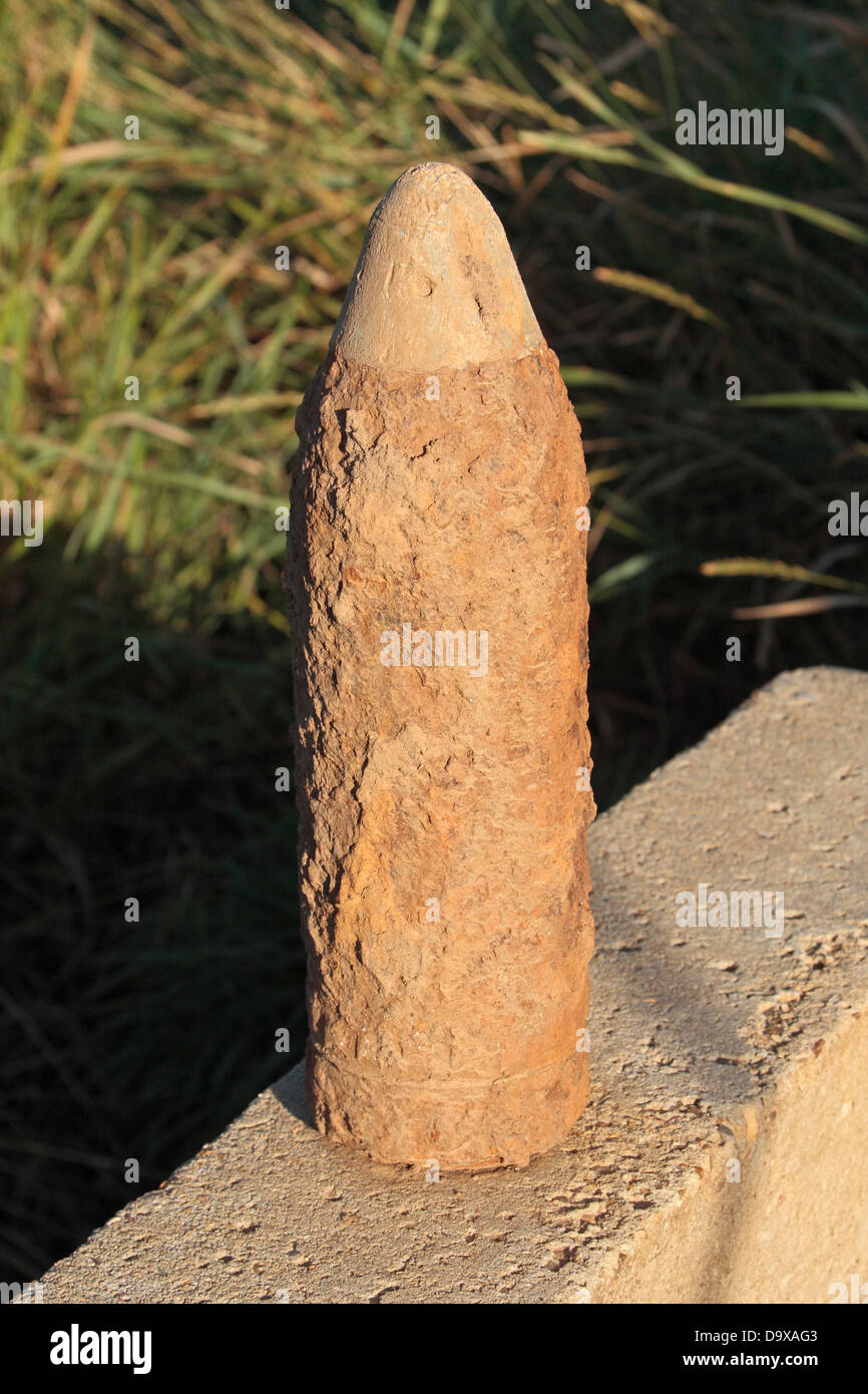 World War One artillery shell left on the side of a field in Albert, Picardy, France. Stock Photo