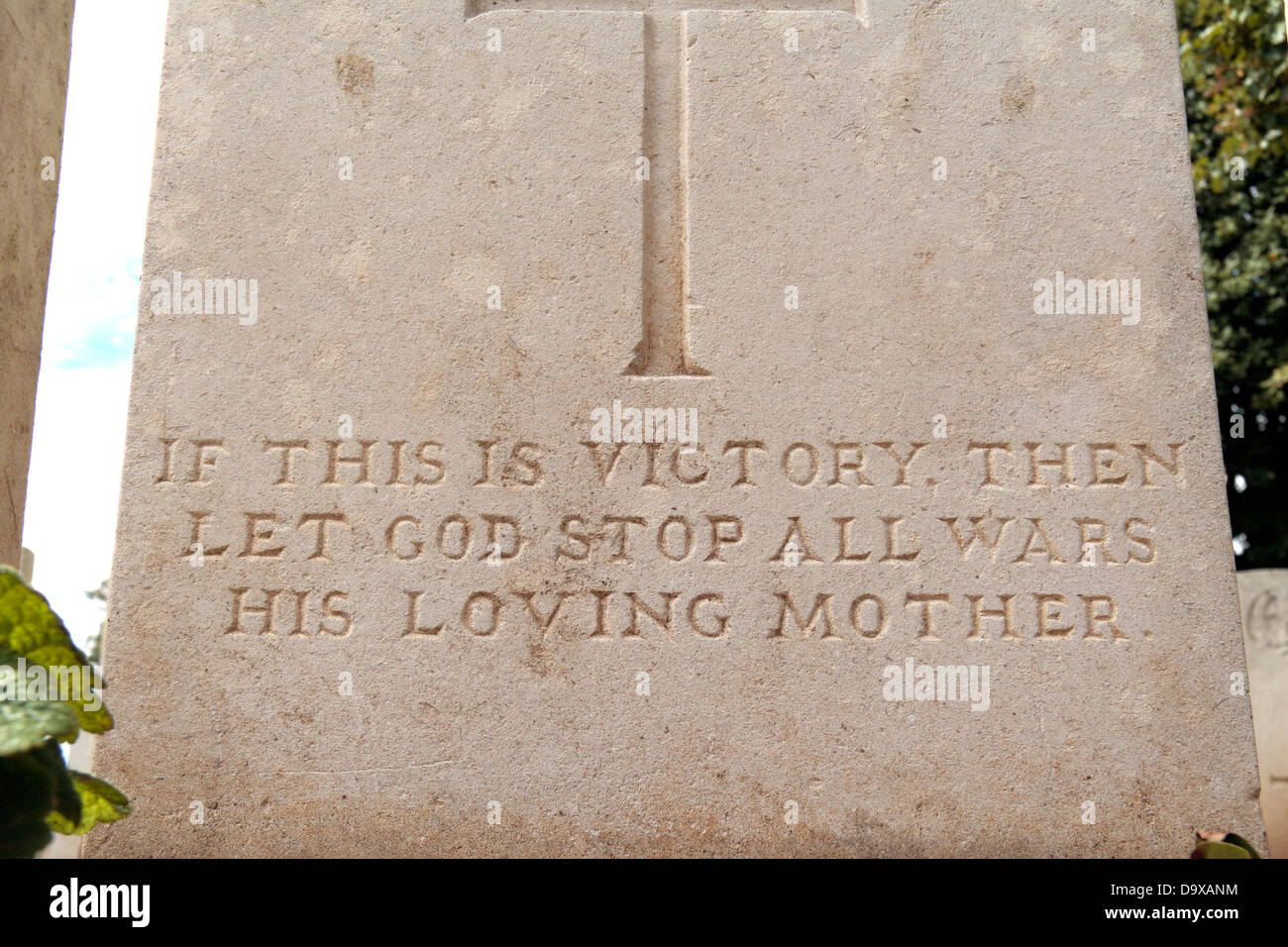 Poignant personal message on a grave in the Grove Town British Cemetery (or Grove Town Cemetery), Somme, Picardy, France. Stock Photo