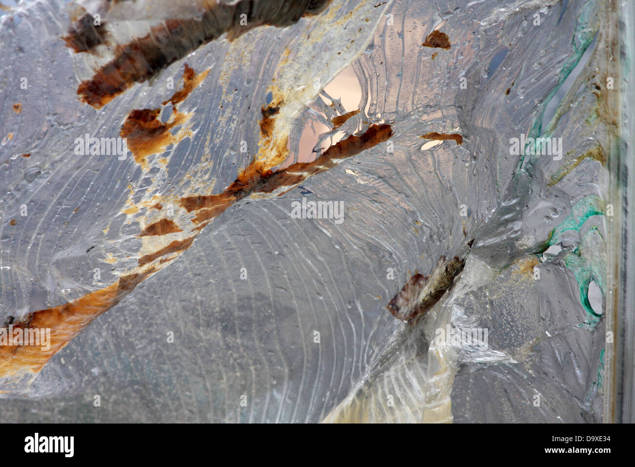 Melted plastic at a fire scene where a greenhouse burnt in a fire Stock