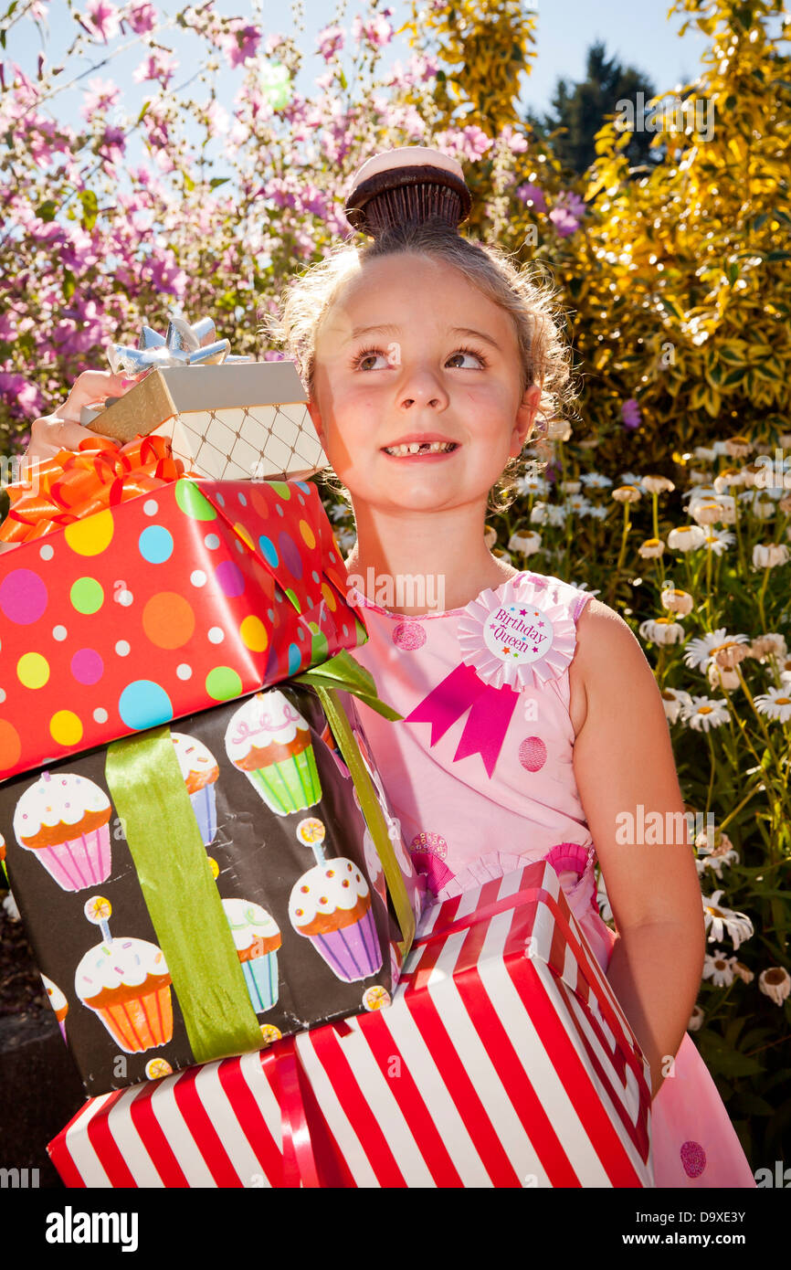Young girl in birthday party outfit Stock Photo