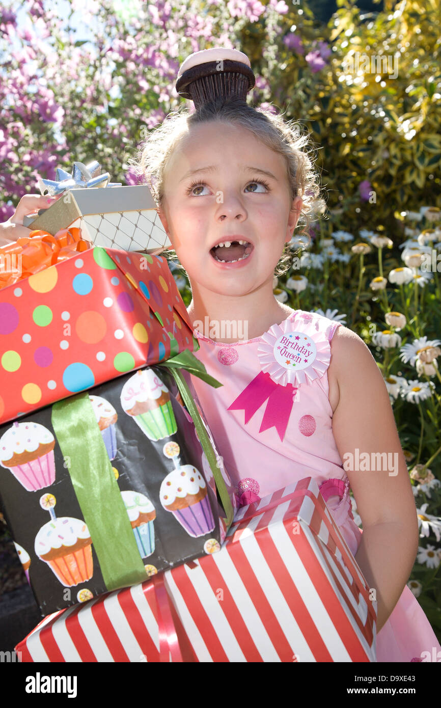 Young girl in birthday party outfit Stock Photo