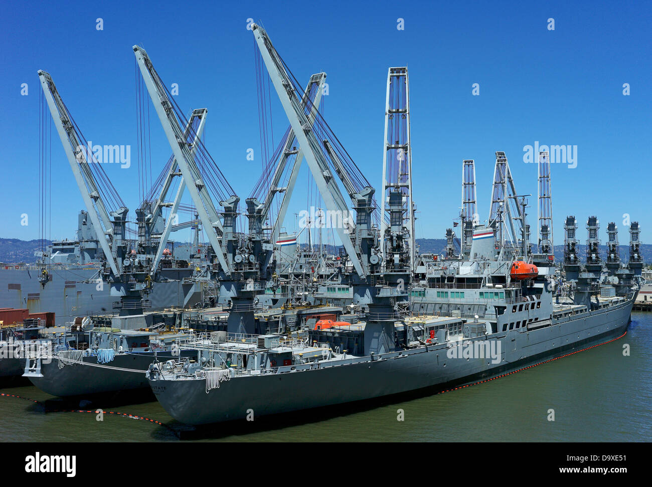 Ready Reserve ships are seen docked in Alameda awaiting deployment Stock Photo