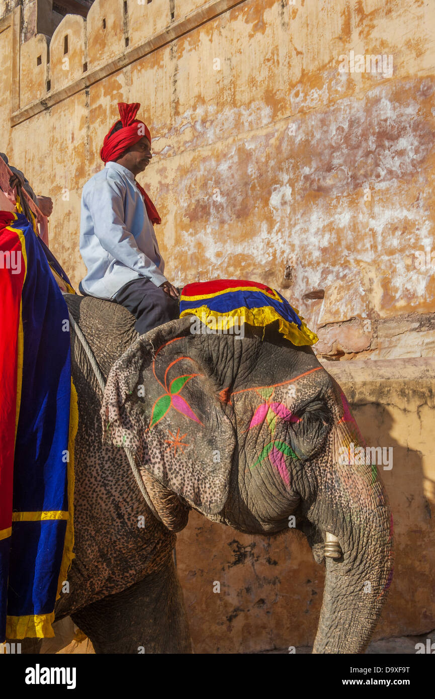 Decorated elephant at Amber Fort on December, January, 27, 2013 in Jaipur, Rajasthan, India. Stock Photo