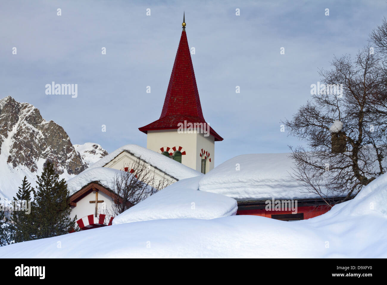 Quaint little village in the alps of st.moritz Stock Photo