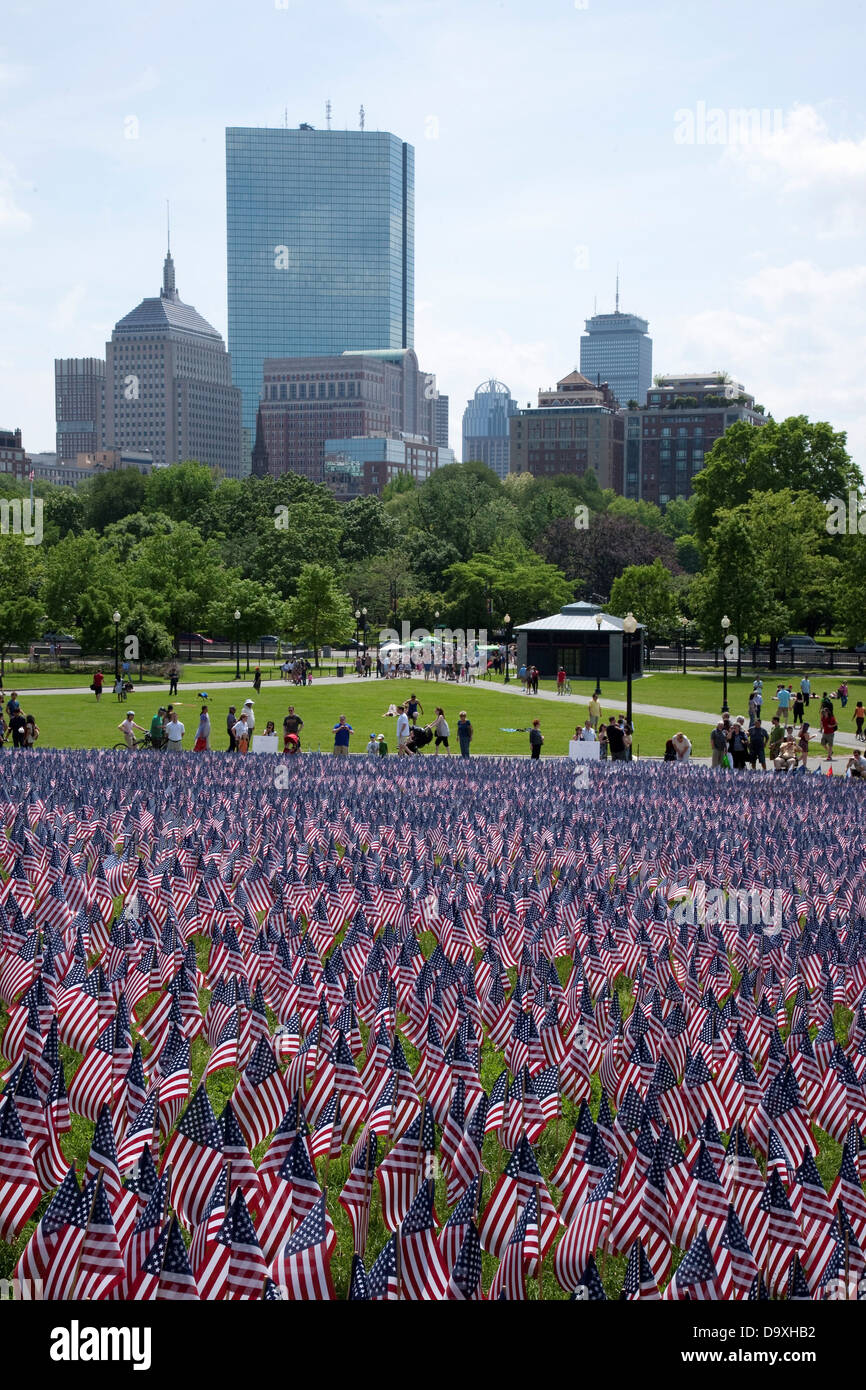 20,000 American Flags are displayed for every resident Massachusetts who died in war over past 100 years Boston Common Boston Stock Photo