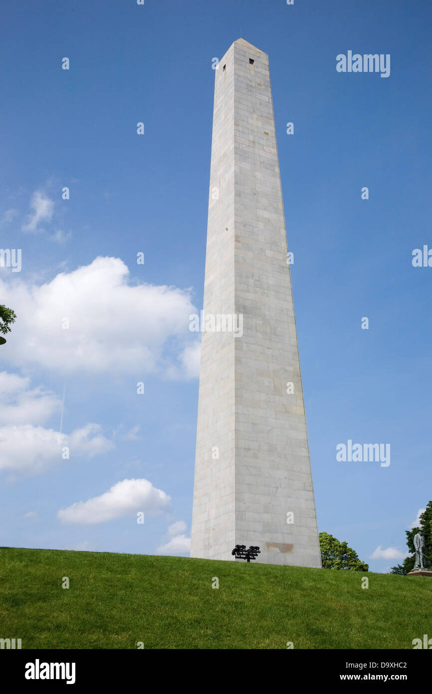 Bunker Hill Memorial stands 221 feet tall Breed's Hill site first major battle American Revolution June 17 1775 Boston MA Stock Photo