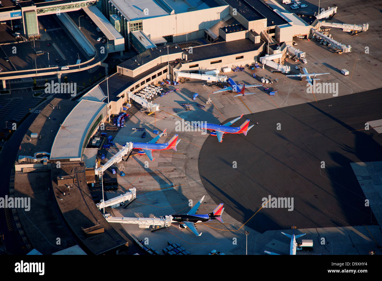 AERIAL VIEW of Southwest Airplanes at Logan International Airport