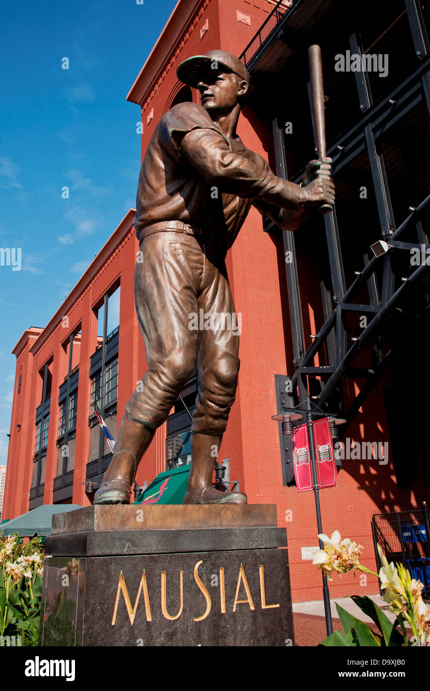 Statue 'Stan Man' Musial shows him batting left handed outside new Busch Stadium home 2011 World Series Champions St Louis Stock Photo