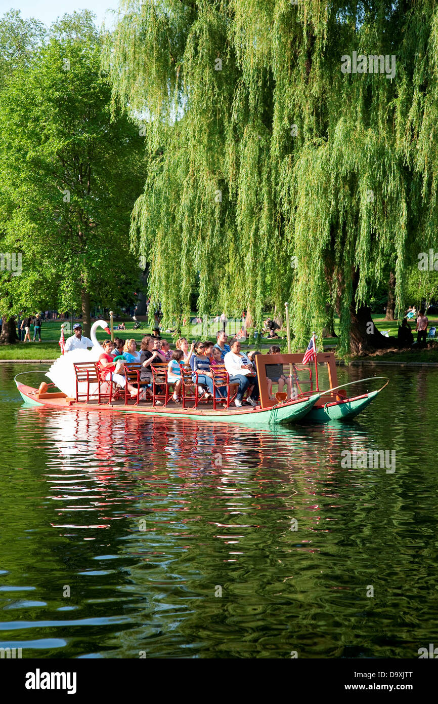 Tourists ride on historic Swan Boat with tourists in Boston Public ...