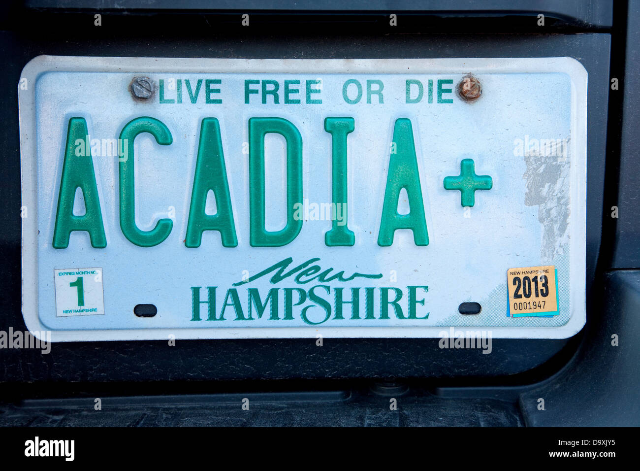New Hampshire license plate reading 'Arcadia', New Hampshire Stock Photo