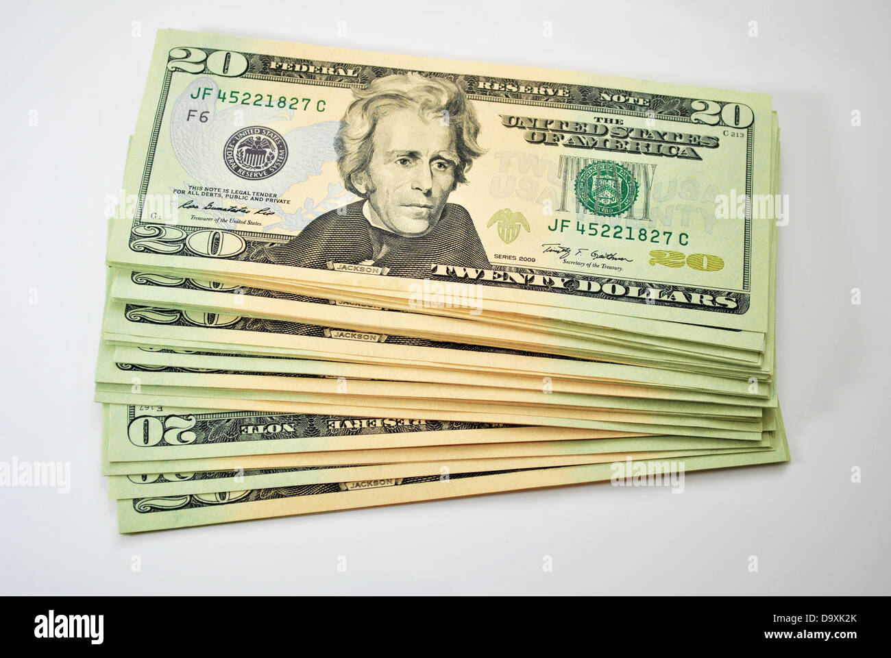 Stack of Twenty Dollar Bills Stock Photo