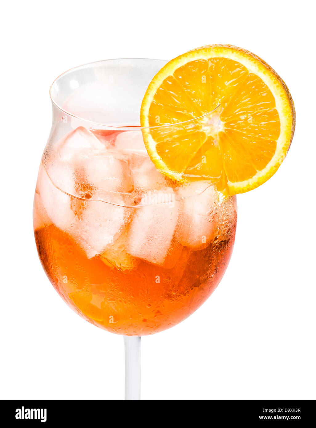 Aperol Spritz in a wine glass decorated with an orange slice Stock ...