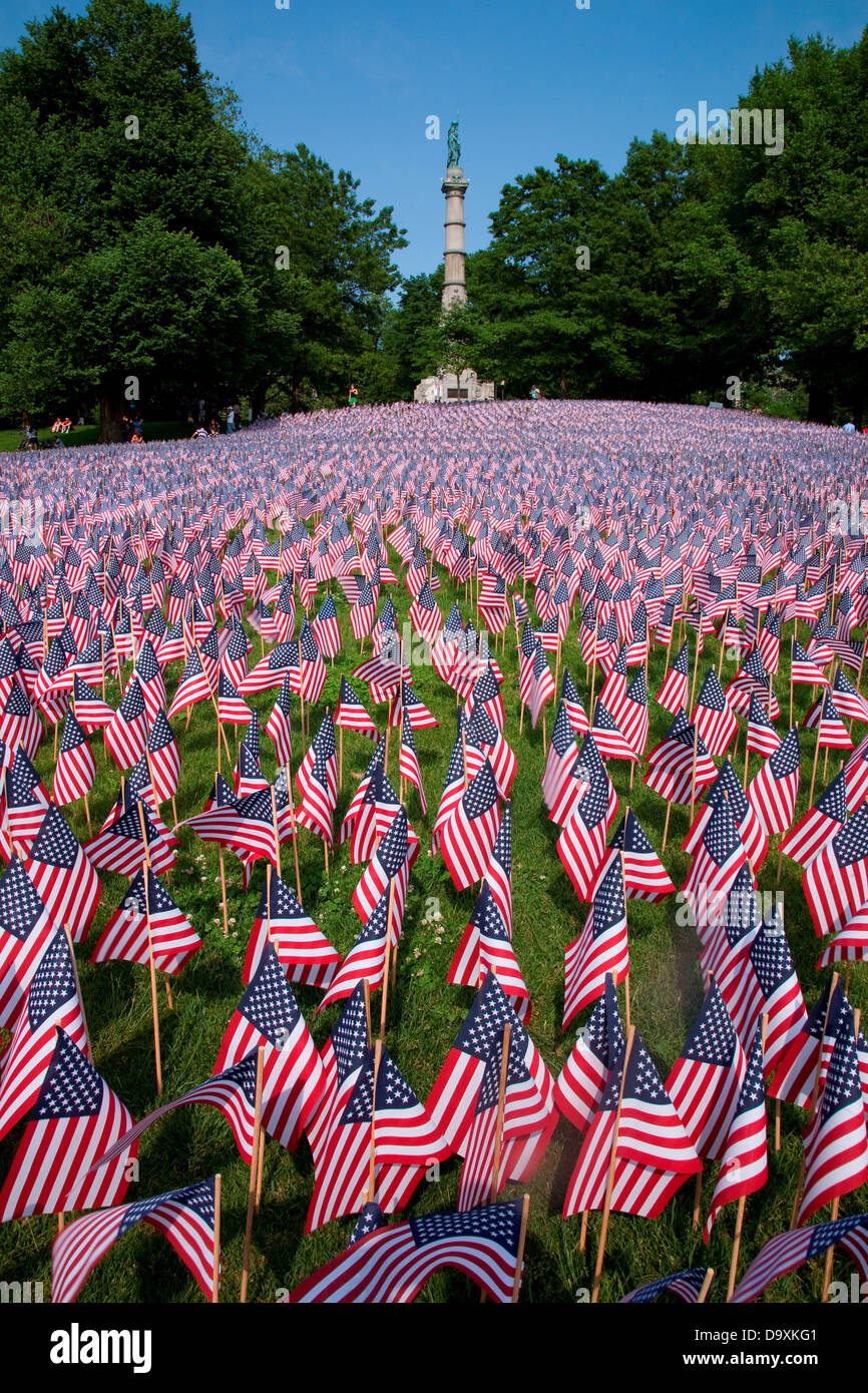 20,000 American Flags are displayed for every resident Massachusetts who died in war over past 100 years Boston Common Boston Stock Photo
