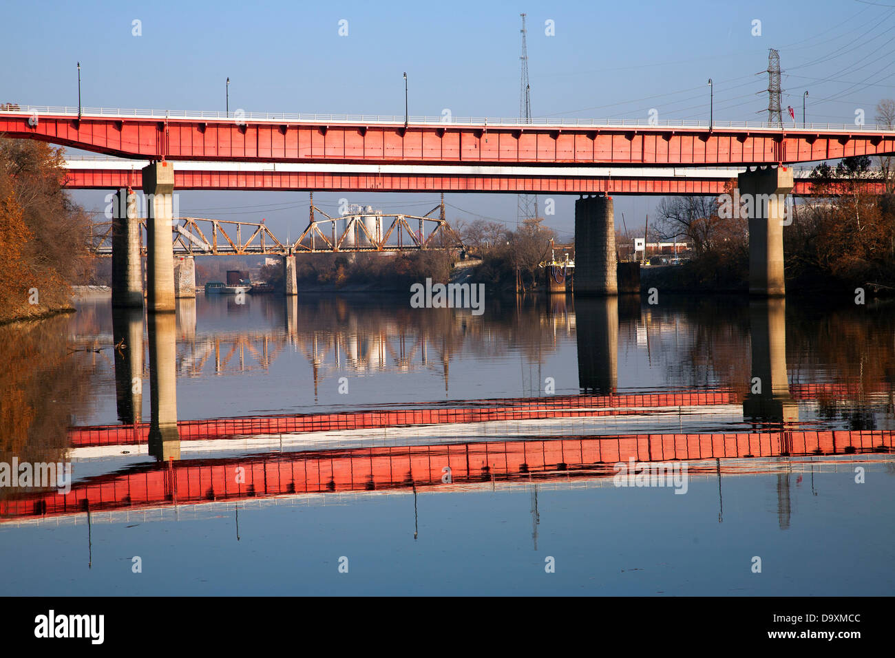 Woodland Street Bridge over the Cumberland with reflection in Nashville
