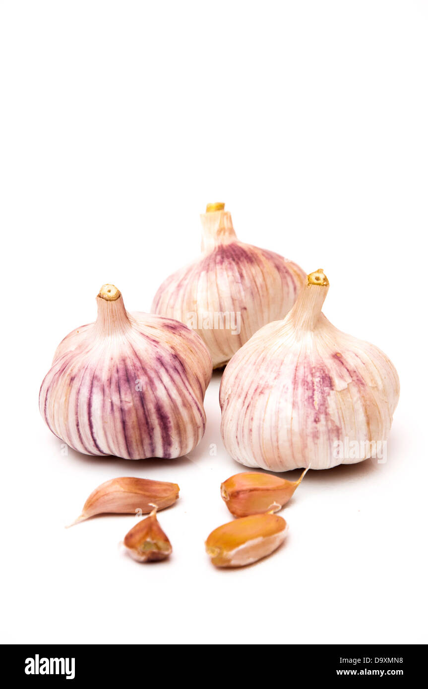 garlic and garlic heads on a white background Stock Photo