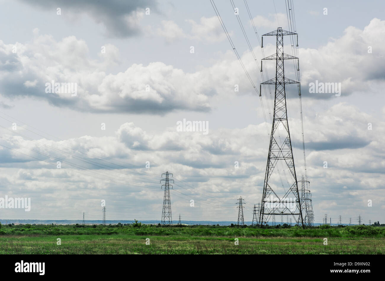 Electricity transmission pylons in South Essex. Stock Photo