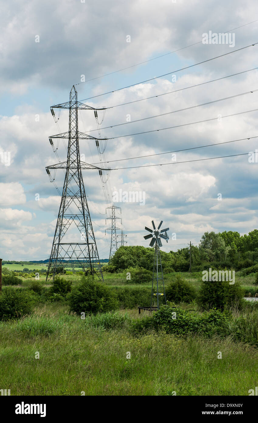 Electricity transmission pylons in South Essex. Stock Photo