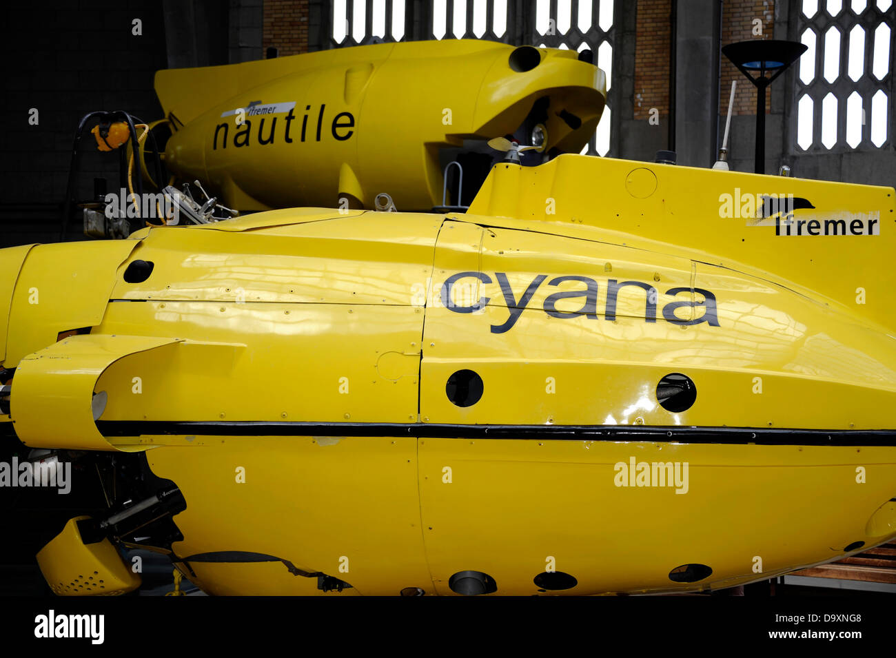 La cite de la mer,Cyana and Nautile Ifremer submarine,museum,Cherbourg,harbour,Manche,Basse-Normandie,Cotentin,France Stock Photo