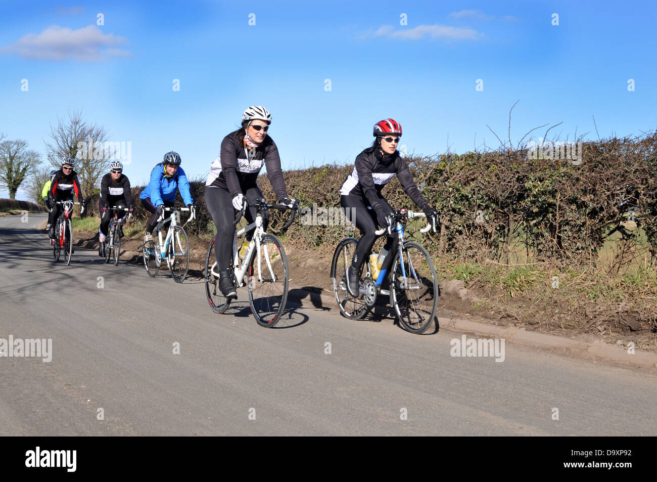 Women's Cycling club ride together, North Yorkshire Stock Photo