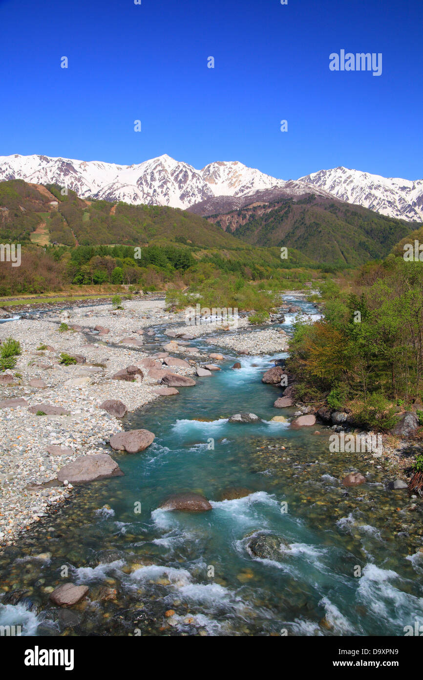 Mt. Shiroumadake and Matsukawa River in Hakuba Village, Nagano, Japan