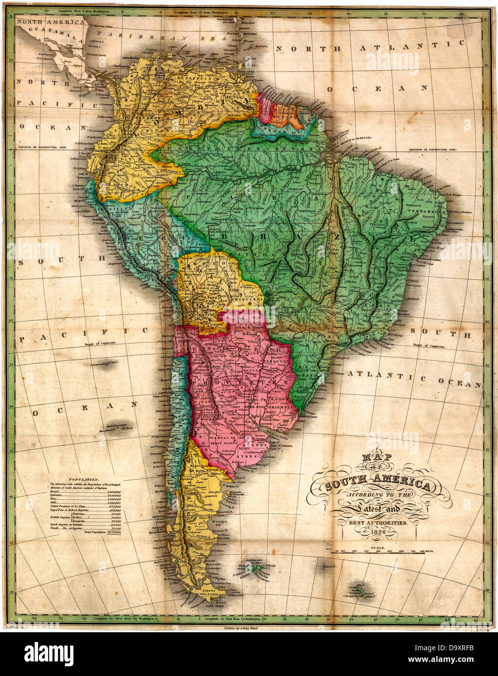 Map of South America, circa 1826 Stock Photo
